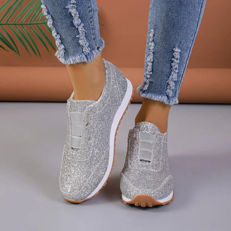 2024 Women's Sparkling Glitter Elasticated Slip-On, Comfort Walking Sneakers