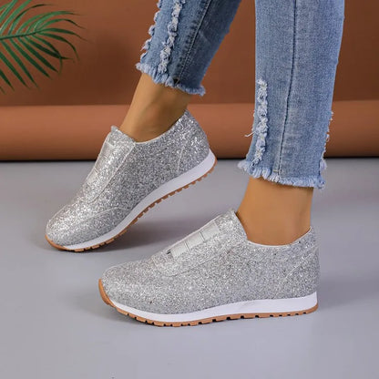 2024 Women's Sparkling Glitter Elasticated Slip-On, Comfort Walking Sneakers