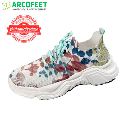 Women Floral Print Lace-up Breathable Orthopedic Sneakers